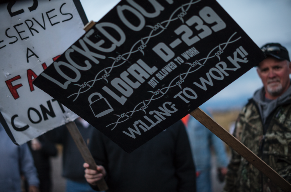 a sign on the l-d239 picket line at imerys talc.