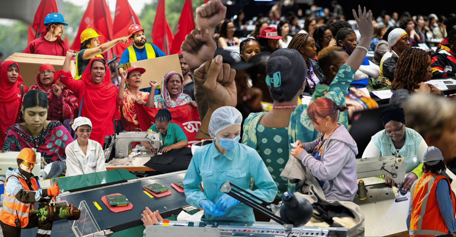 Women workers from around the world, in factories, on production lines and at demonstrations, representing the diversity of IndustriALL's global membership