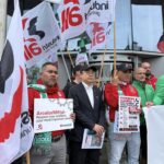 Workers demonstrate outside ArcelorMittal AGM, Luxembourg, 5 May 2026