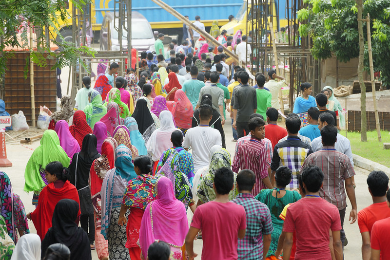 Garment workers leave a factory in Bangladesh
