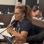Christine Olivier, IndustriALL assistant general secretary, addresses the women's committee meeting, Crown Plaza, Geneva, 10 June 2026.