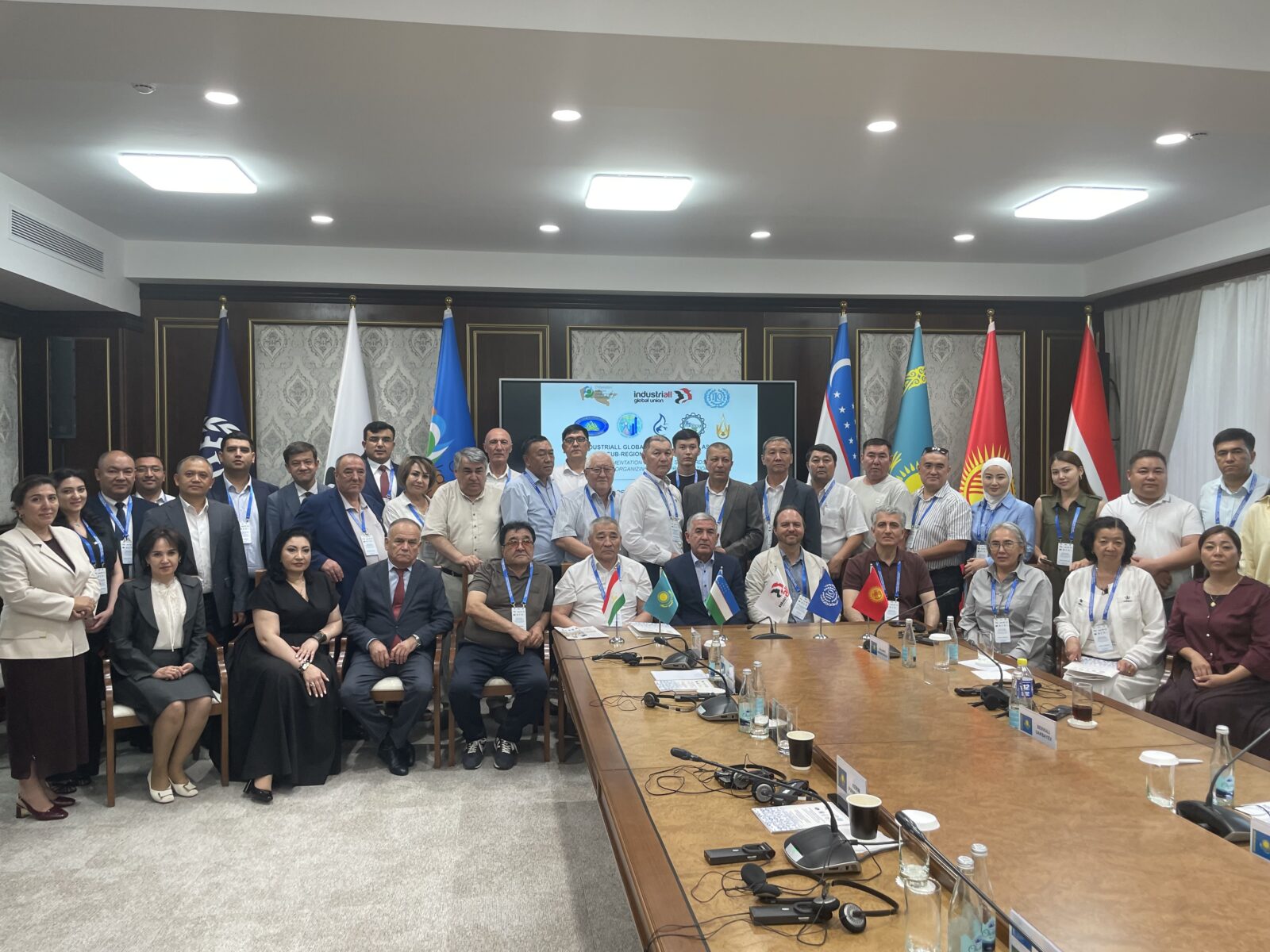 Group photo of delegates at IndustriALL and ILO union meetings in Tashkent, Uzbekistan, July 2026