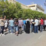 Workers march through the streets of Gafsa on 3 September, the final day of the three-day strike.