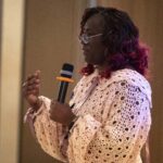 Paule France Ndessomin addresses IndustriALL youth workshop in Abidjan