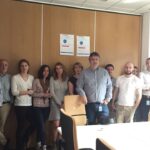 Workers at GE in Madrid on 25 April.