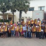 Cambodian garment workers protesting against precarious work on 7 October.