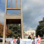 Des syndicalistes et des militants des droits de l’homme en provenance de Corée devant les Nations Unies à Genève, Suisse.