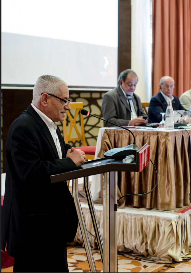 Houcine Abassi addressing the IndustriALL Executive Committee in Tunis, December 2014.