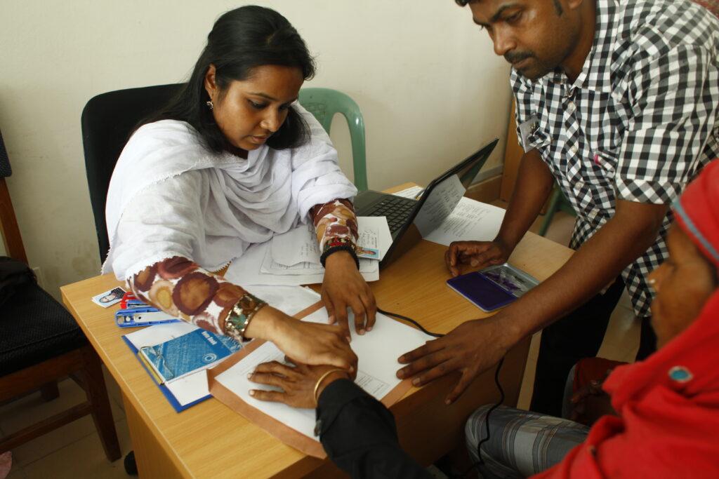 A Rana Plaza victim registers for compensation at the Fund's offices in Savar, outside the Bangladeshi capital Dhaka.