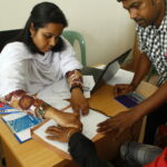 A Rana Plaza victim registers for compensation at the Fund's offices in Savar, outside the Bangladeshi capital Dhaka.