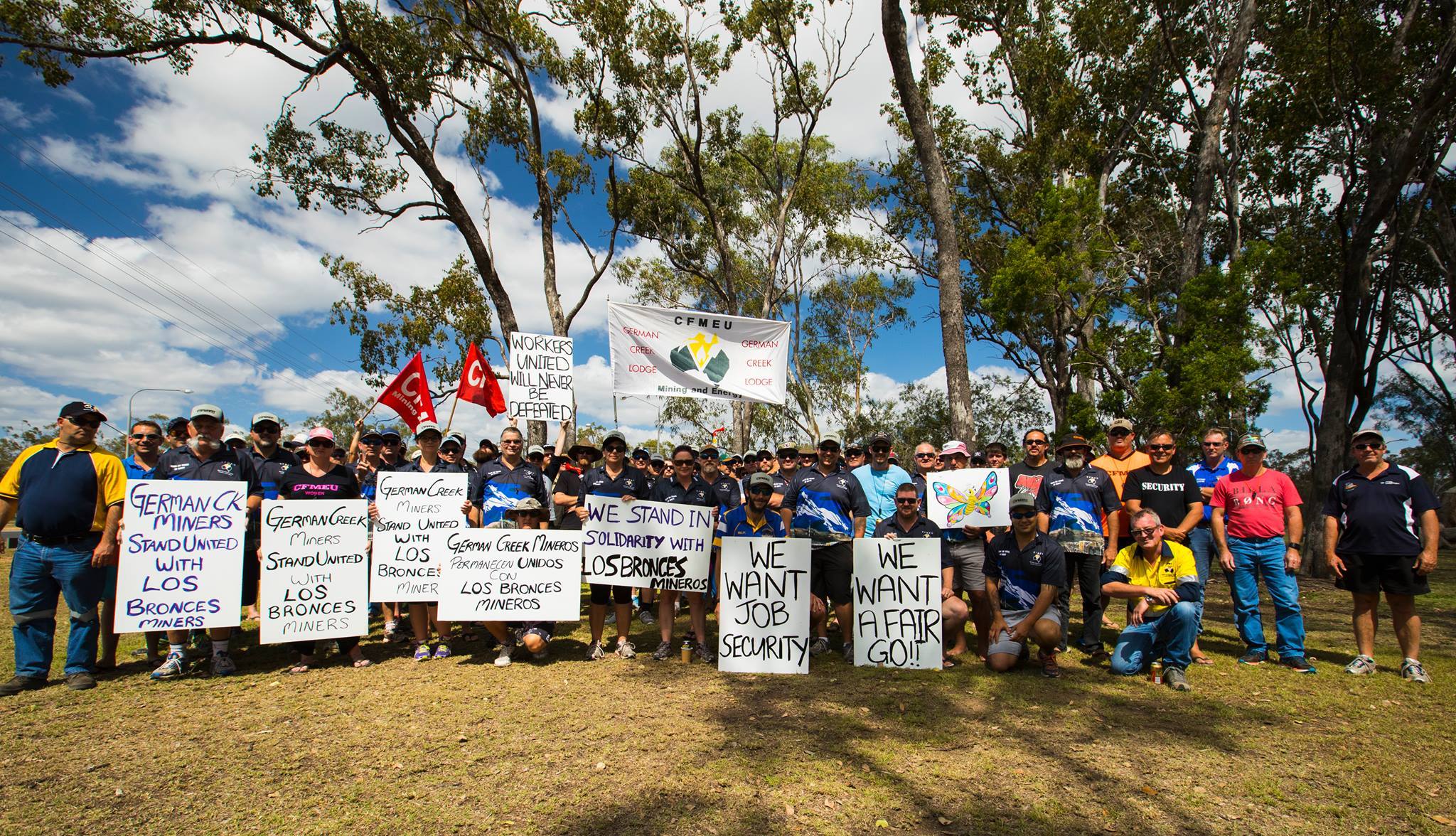 Message de solidarité des mineurs CFMEU de German Creek à ceux de Los Bronces.