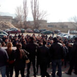 Striking workers at the Ksani glass container factory, Georgia
