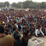 Les travailleurs de Honda protestent à l'usine de Tapukara en février 2016 