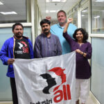 From left to right: Dhanesh Sahu, PCSS activist, Lakham Sahu, Organizing secretary of PCSS, Matthias Hartwich, IndustriALL Director and Apoorva Kaiwar, Director of IndustriALL South Asia regional office
