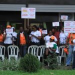 SYNTEPCI protest action in Ivory Coast against the Petroci lay-offs.