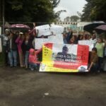 Protestors outside the Sandak factory in Tlaxcala, Mexico in 2015.