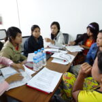 Women trade unionists in Myanmar get training in team building and leadership skills. 
