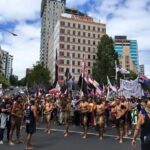 Коренные народы также организовали демонстрацию против Транстихоокеанского торгового соглашения.