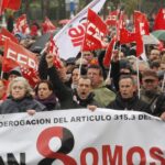 Spanish unions came out in force to protest against the start of the trial. 