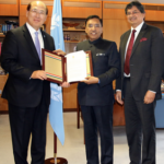 Mr. Gopal Krishna, Secretary to the Government of India, Ministry of Shipping and Mr. Amitabh Kumar, India's Director General of Shipping, and IMO Secretary-General Kitack Lim.  Photo credit: IMO
