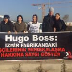 Meryem Bicakci (3e en partant de la gauche), sympathisante syndicaliste, a été licenciée par Hugo Boss en mars.