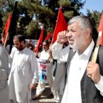 Демонстрация, организованная Пакистанской центральной федерацией горняков, в знак протеста против гибели рабочих на предприятиях горнодобывающей промышленности, Кветта, Пакистан, 23 октября 2017 г.