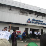 Amertron workers protest outside the company premises on 25 September