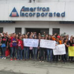 Amertron workers protest outside the company premises on 25 September