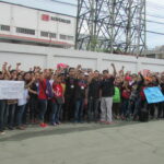 Amertron workers protest outside the company premises on 25 September