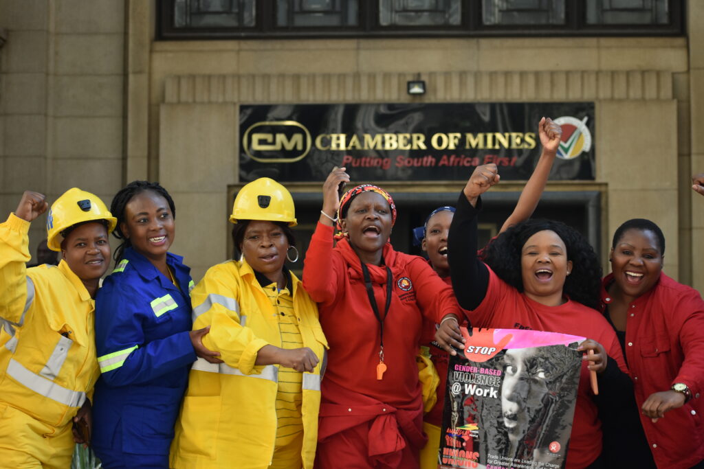 Women mineworkers during a recent march to the Chamber of Mines in Johannesburg to demand wage equality and better conditions.