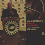 IndustriALL General Secretary Valter Sanches declaring global support for Volkswagen workers' right to organize