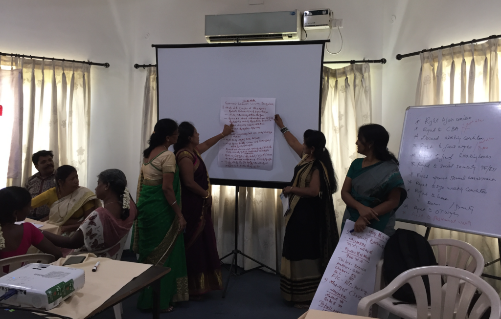 Women garment union leaders at the workshop in Chennai in July 2018.