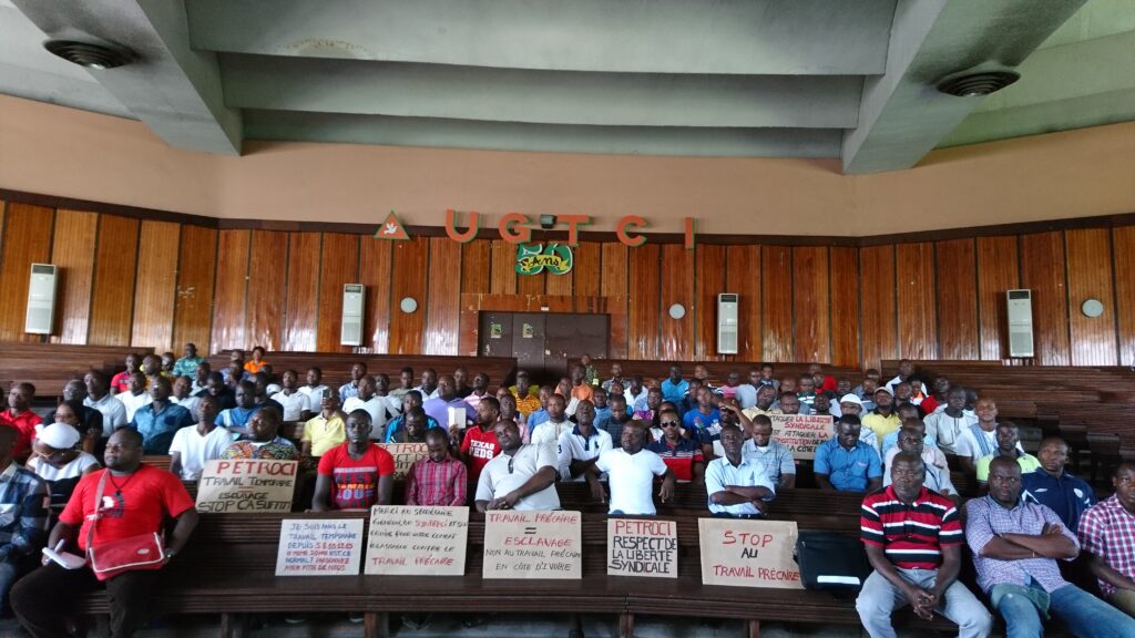 Valter Sanches reports back to 108 workers at UGTCI (General Union of Ivory Coast workers), where IndustriALL committed to holding the ministers to their promises.