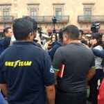 Goodyear workers in Mexico protest against the dismissals announced on 9 July.