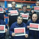 Workers of the Ksani glass container factory in Georgia, members of the TUMMCIWG