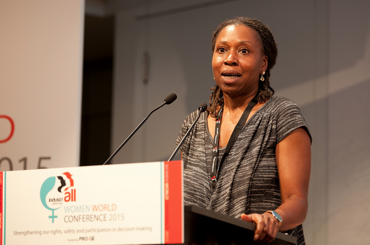 Chidi King speaking at IndustriALL World Women Conference in Vienna, 2015.