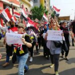 Leaders of IndustriALL affiliates join a demonstration in Baghdad