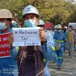 Chan Myae Kyaw holding the white poster as part of the civil disobedience movement: Photo: Ye Aung