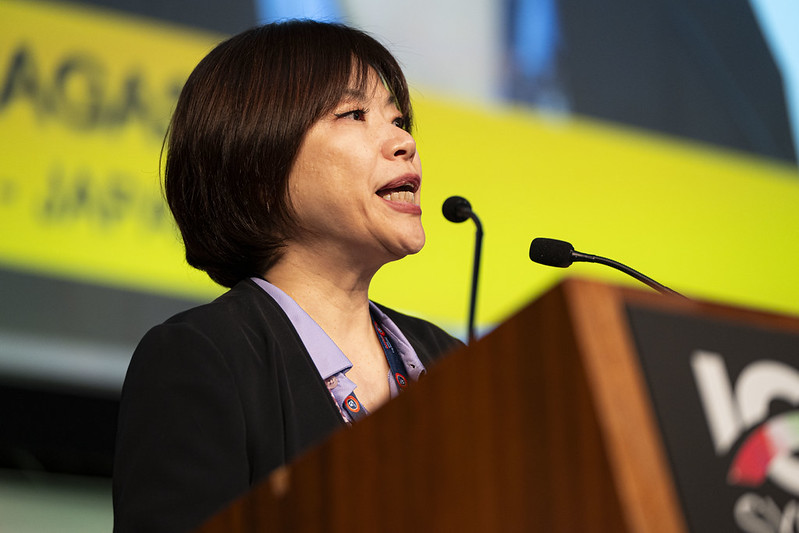 Tomoko Nagashima at IndustriALL Congress in Sydney, Australia, November 2025.