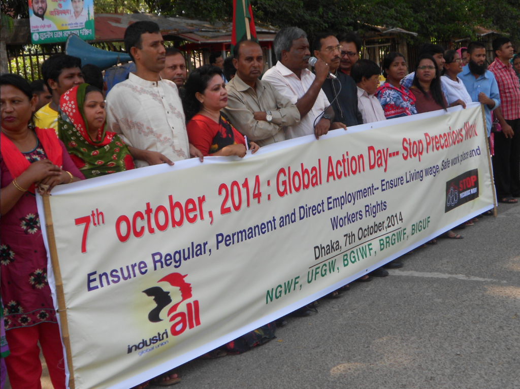 IndustriALL textile unions in Dhaka demand a stop to precarious work.