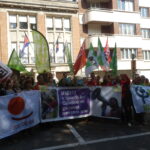 The ITUC leads a demonstration outside the Cambodian embassy in Brussels. 