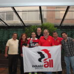 Dario Cárdenas with members from IndustriALL's Latin American regional and head office.