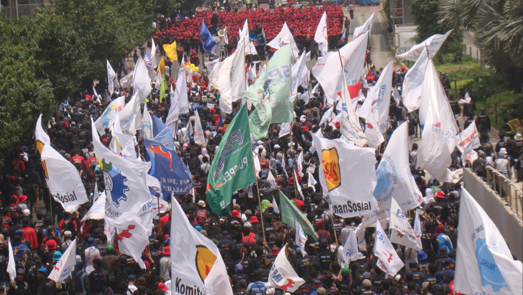 Manifestación masiva en Yakarta, en febrero de 2014