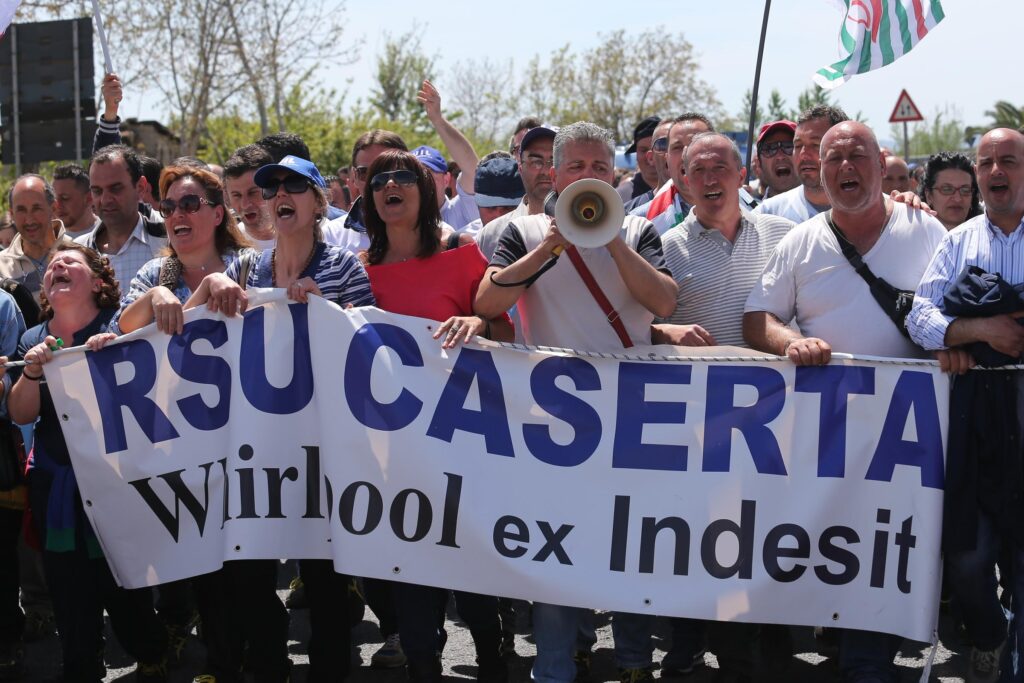 Protest action against layoffs announced by Whirlpool in Italy