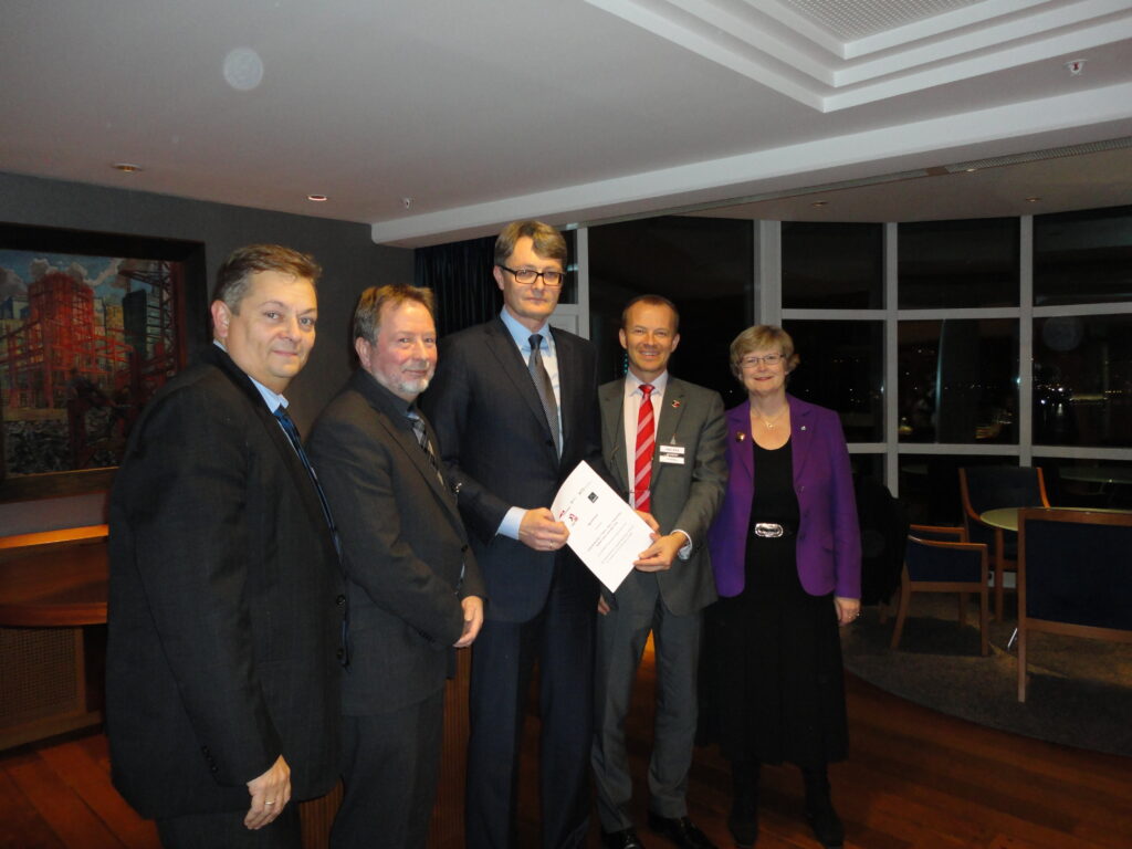 Photo(from the left):  Trond Markussen(President,NITO),  Arve Bakke(President,Fellesforbundet), Øyvind Eriksen(President & CEO Aker ASA and acting CEO Aker Solutions), Jyrki Raina(General Secretary, IndustriALL Global Union), Marianne Harg(President,Tekna)