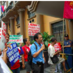 Protestors demanding reinstatement of illegally dismissed colleagues