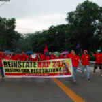 Protestors demanding reinstatement of illegally dismissed colleagues