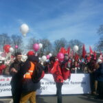 Women, men and children marched for equal pay in Switzerland in recognition of international women's day. 