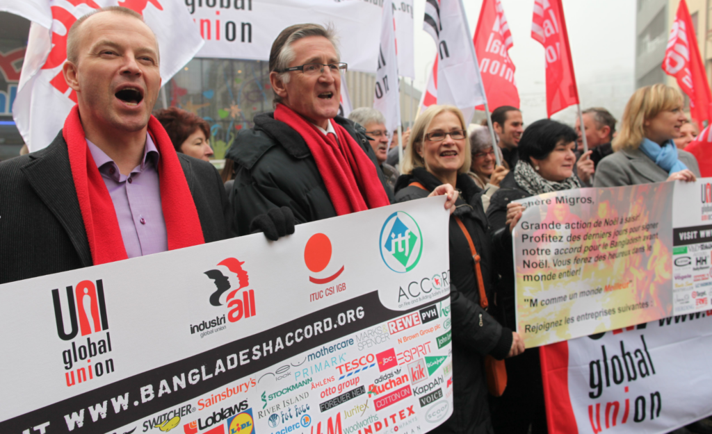 IndustriALL, Uni and ITUC protest at Migros, Switzerland. 
