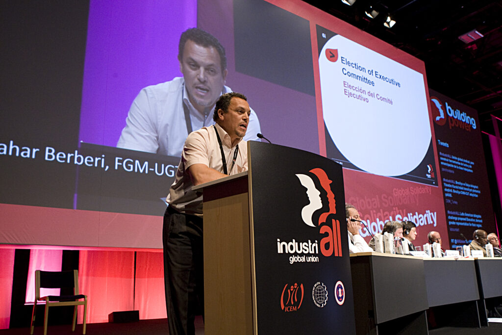 Taher Berberi addressing IndustriALL founding congress